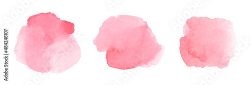 Collection of watercolor light pink brush strokes with paper texture