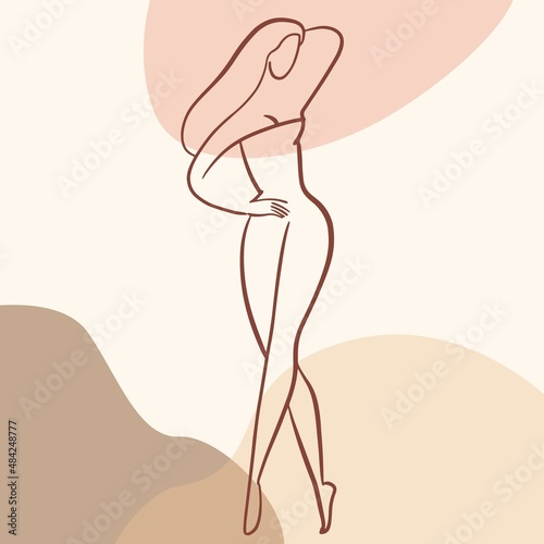 Fashion sketch. The female body. Elegant nude figure, art poster. Standing woman.