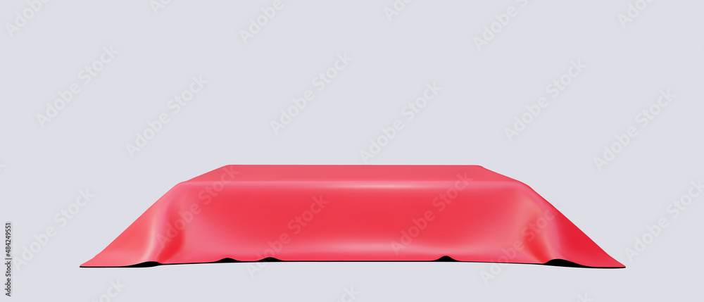 3D Cube with red cloth. Minimal scene. 3d illustration. Showcase for your products. Vector illustration. 3D Cube with red cloth. Minimal scene. 3d illustration. Showcase for your products. Vector illustration.