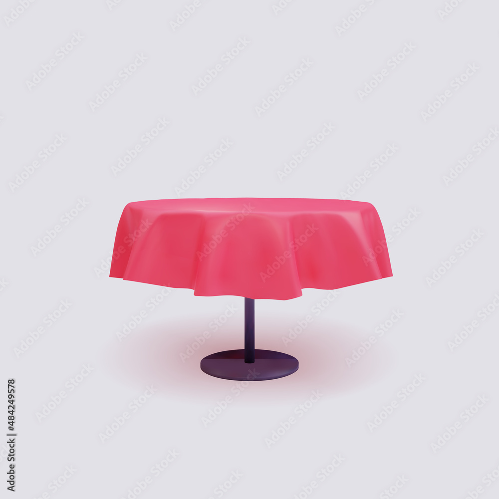 3d round table with red tablecloth, illustration on white background. Vector illustration. 3d round table with red tablecloth, illustration on white background. Vector illustration.