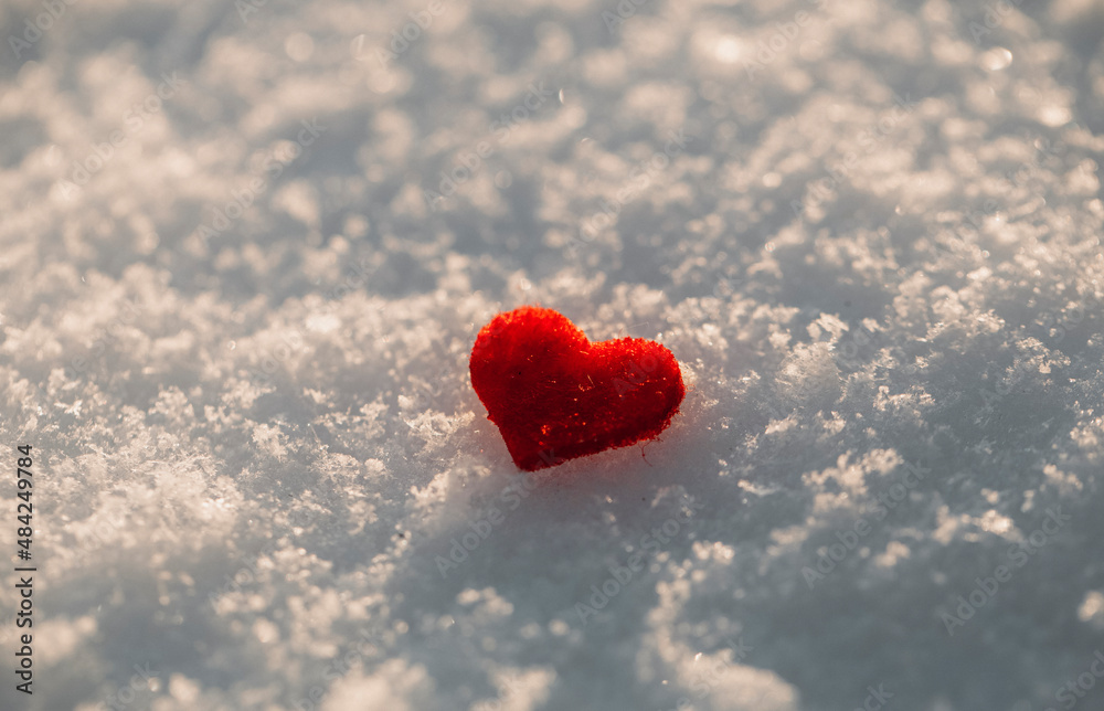 Fototapeta premium Valentine day. Red heart snow. 
