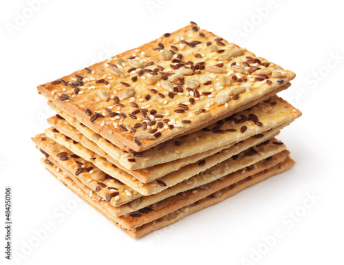 Fotografie Stack of whole grain crispbread with various seeds