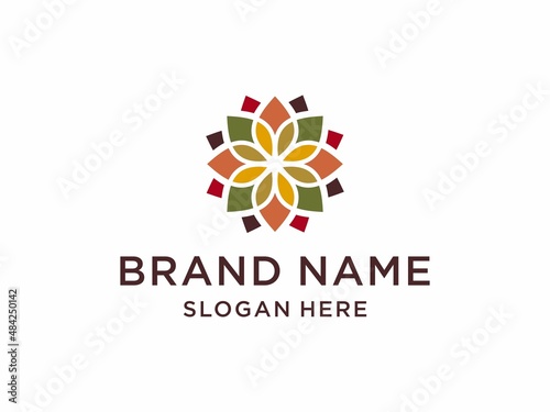 Traditional Asian Colorful Floral Pattern Stained Glass Mosaic Tiles Logo design inspiration