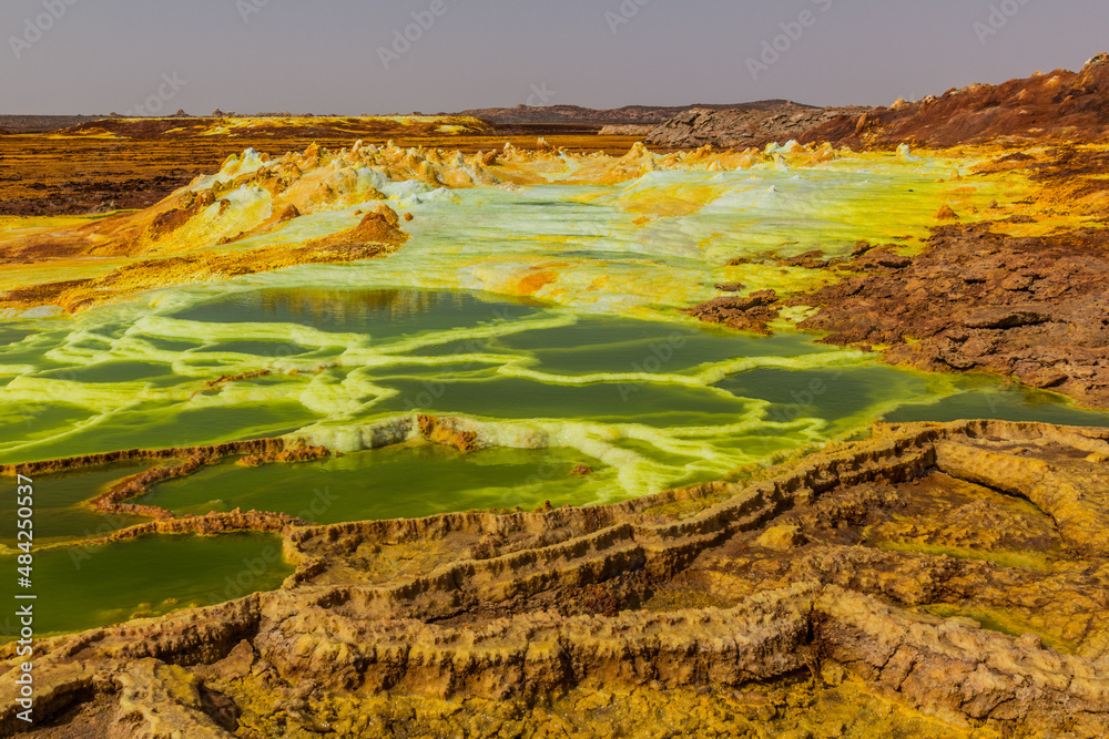Colorful sulfuric lakes of Dallol volcanic area, Danakil depression, Ethiopia