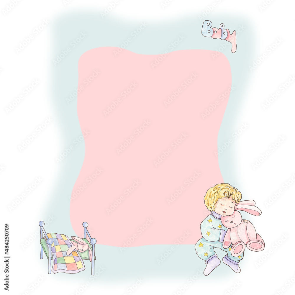 Template for a post and presentation with the word baby, painted in watercolor Template for a post and presentation with the word baby, painted in watercolor