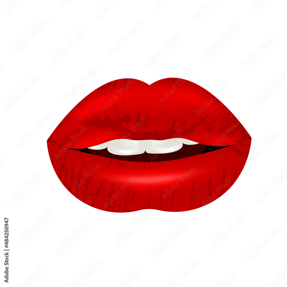 Beautiful red lips isolated on white background. 3D design. Vector illustration. Beautiful red lips isolated on white background. 3D design. Vector illustration.