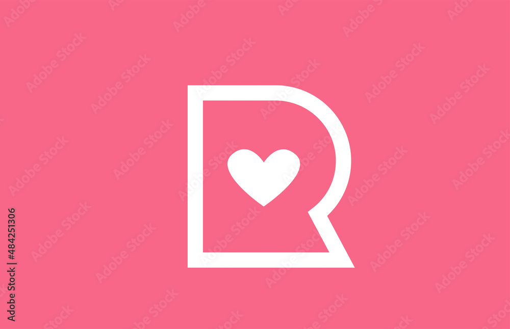 R love heart alphabet letter logo icon with pink color and line. Creative design for a dating site company or business