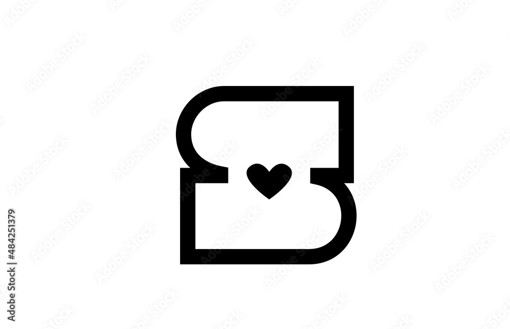 S love heart alphabet letter icon logo with black and white color and line. Creative design for company or business S love heart alphabet letter icon logo with black and white color and line. Creative design for company or business