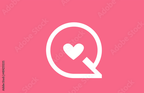 Q love heart alphabet letter logo icon with pink color and line. Creative design for a dating site company or business