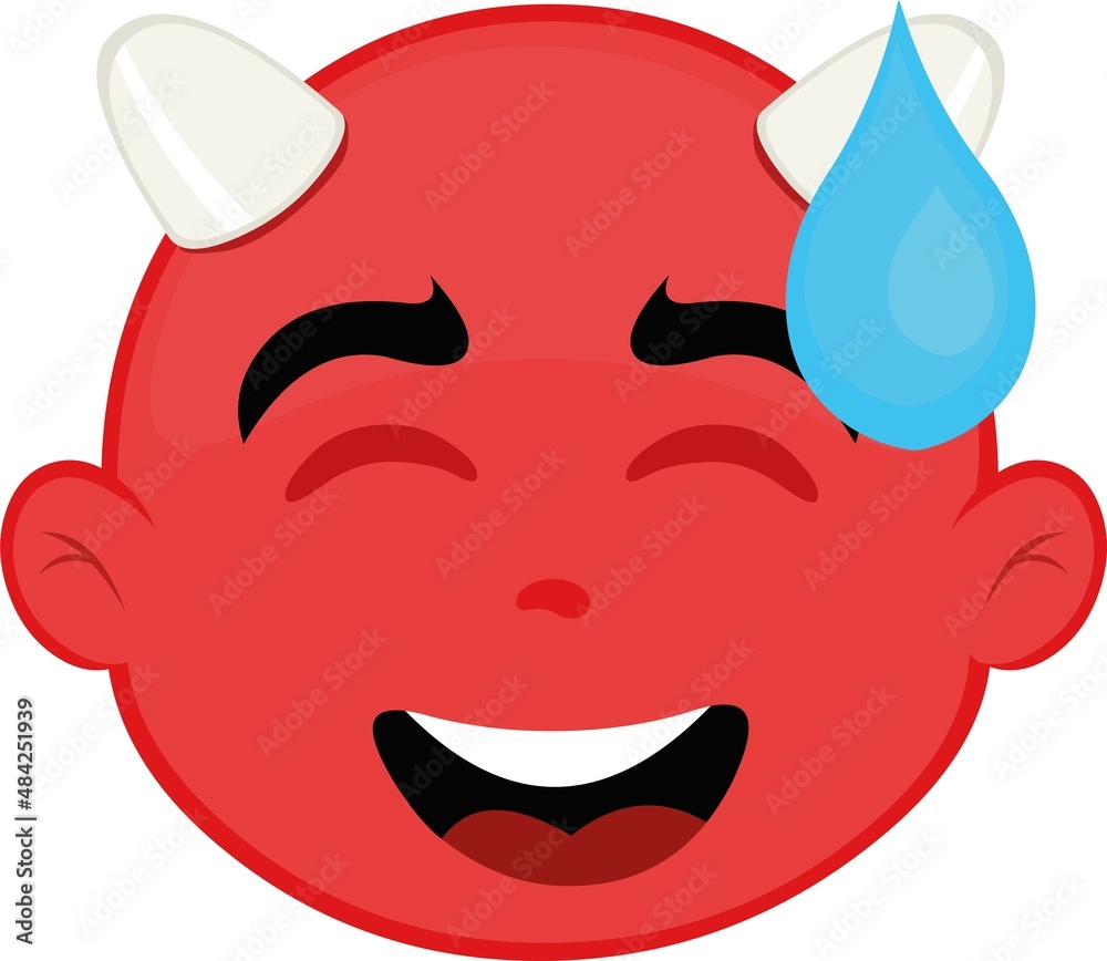 Vector illustration of the face of a cartoon devil, with an expression of shame and a drop of perspiration falling from his head Vector illustration of the face of a cartoon devil, with an expression of shame and a drop of perspiration falling from his head