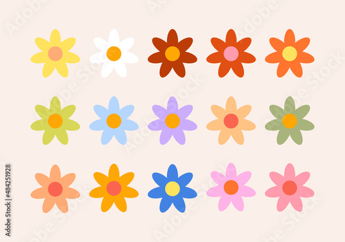 Fotografie Colorful set of retro flowers in a hippie style