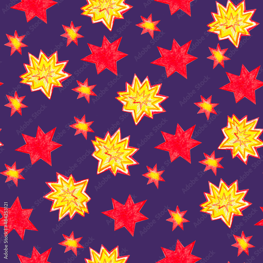 Pencil drawn yellow stars clipart, starry elements pattern, red stars, twinkle stars, night sky, bright elements, violet background Pencil drawn yellow stars clipart, starry elements pattern, red stars, twinkle stars, night sky, bright elements, violet background