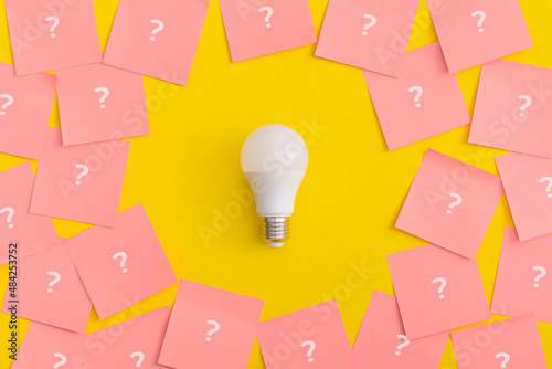 Obraz na płótnie Light bulb on yellow background. Inspiration and creative idea concept. w salonie