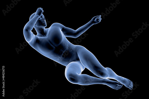 Male body in a bad feeling position, illustration