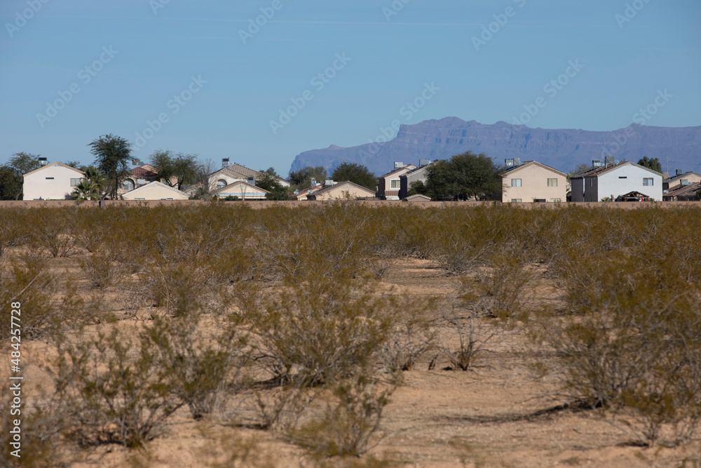 Daytime view of the suburban sprawl of the city of San Tan Valley, Arizona, USA.