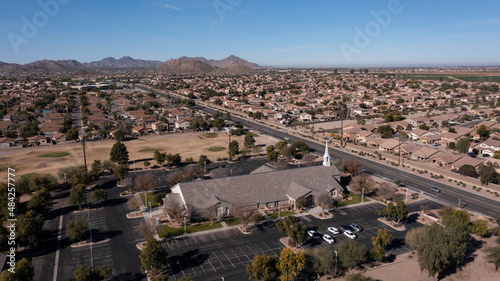 Daytime aerial view of the city of San Tan Valley, Arizona, USA.