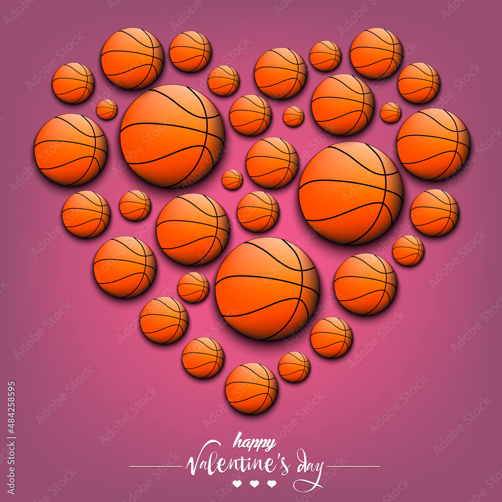 Happy Valentines Day. Heart of basketball balls