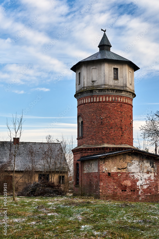 Historic, round red brick tower in Poland