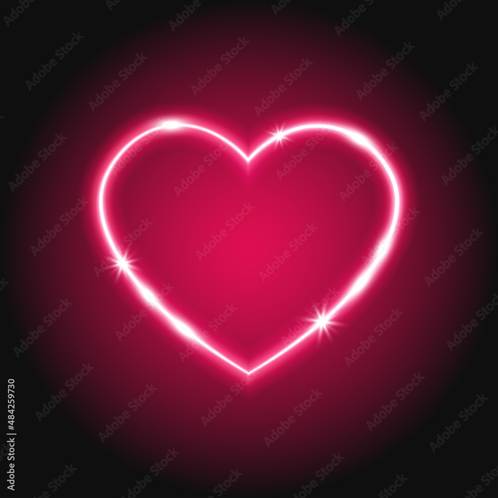 Pink neon heart with highlights, glowing sign on dark background, vector illustration. Pink neon heart with highlights, glowing sign on dark background, vector illustration.