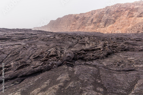 Lava fields in Erta Ale volcano crater in Afar depression, Ethiopia
