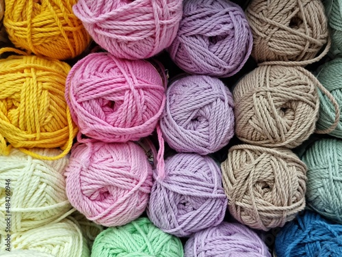 Multicolor balls of yarn for knitting or crochet, color of the year Very Peri