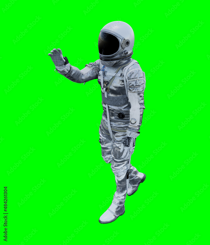 Astronaut isolated on green background perfect for photo compositing