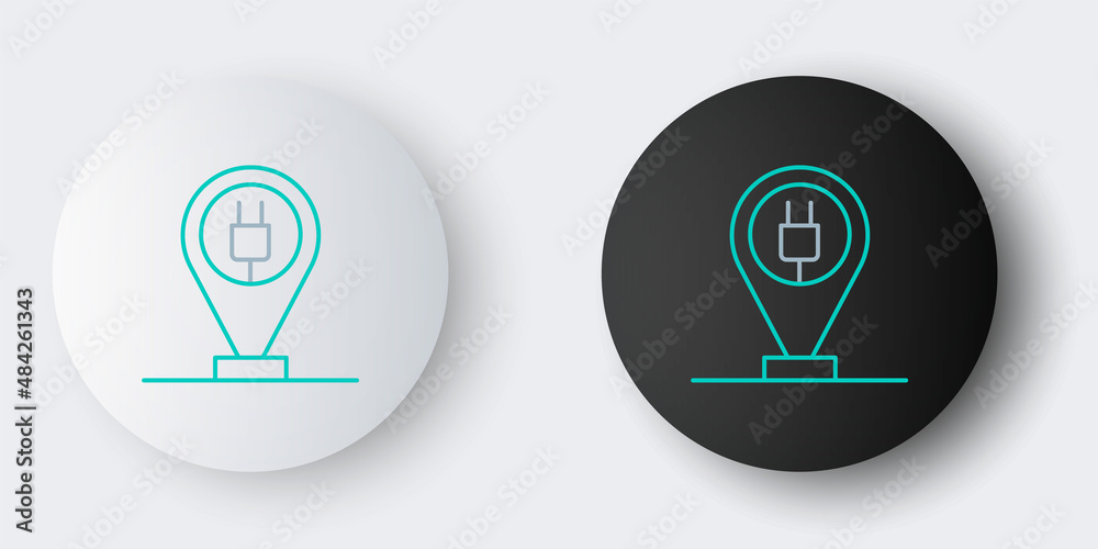 Line Charging parking electric car icon isolated on grey background. Colorful outline concept. Vector Line Charging parking electric car icon isolated on grey background. Colorful outline concept. Vector