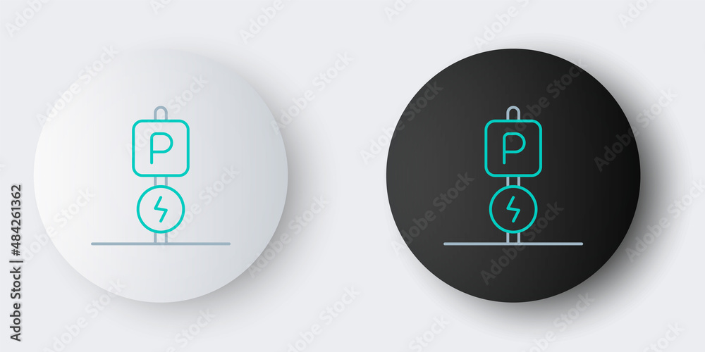 Line Charging parking electric car icon isolated on grey background. Colorful outline concept. Vector Line Charging parking electric car icon isolated on grey background. Colorful outline concept. Vector