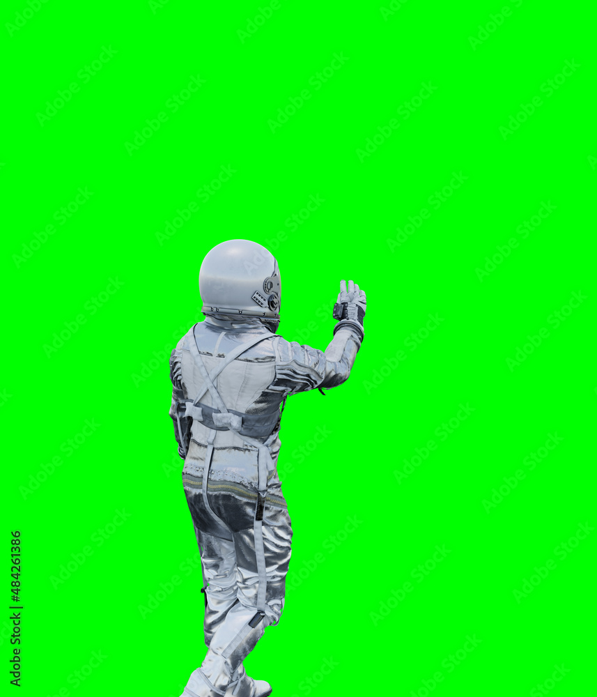 Astronaut isolated on green background perfect for photo compositing