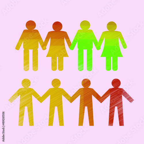 Satz von Logo-Vorlagen für menschliche Beziehungen, Wohltätigkeit, Teamarbeit und Freundschaft. Buntes Vektorsymbol