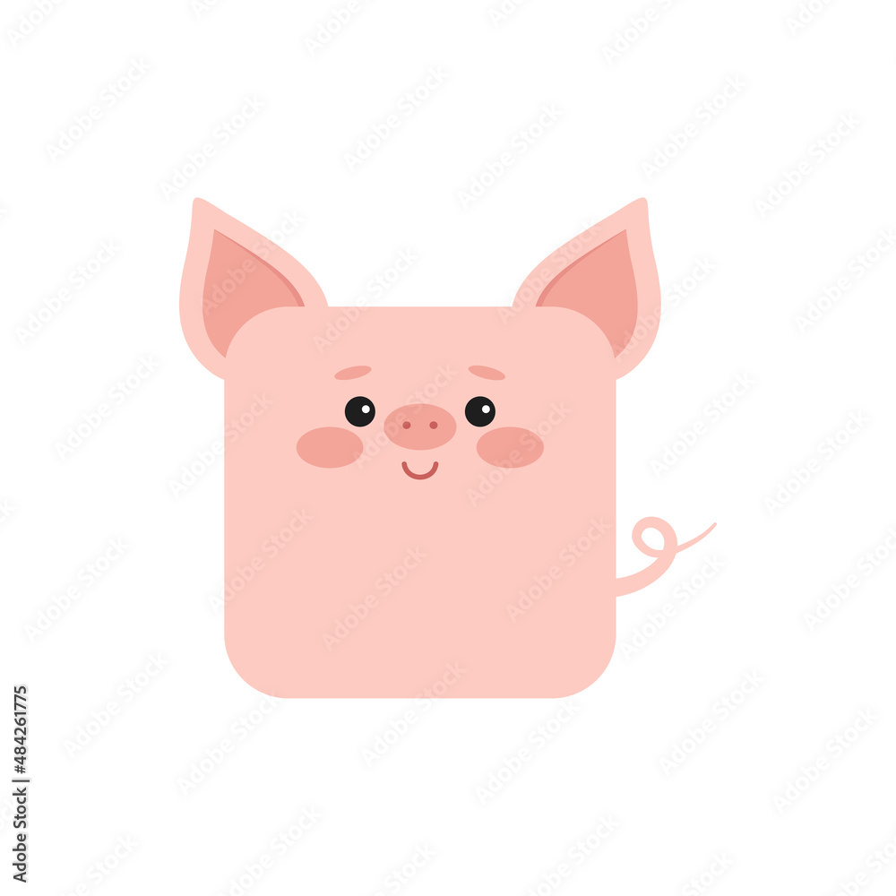 Square pig farm animal face icon isolated on white background. Cute cartoon square shape kawaii avatar for kids character. Vector flat clip art illustration mobile ui game application. Square pig farm animal face icon isolated on white background. Cute cartoon square shape kawaii avatar for kids character. Vector flat clip art illustration mobile ui game application.