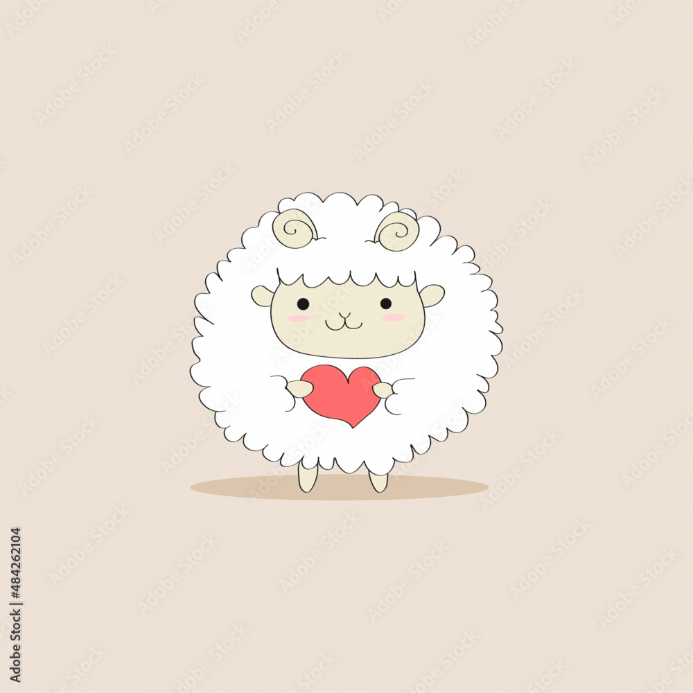 Fototapeta premium cute lamb holds a heart, he loves you