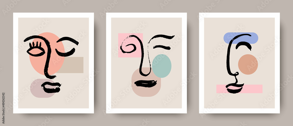 A set of creative templates in a fashionable style with faces, modern abstract shapes.Design for home and office decor A set of creative templates in a fashionable style with faces, modern abstract shapes.Design for home and office decor