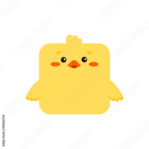 Square duckling bird farm animal face icon isolated on white background. Cute cartoon square shape kawaii duckling avatar for kids character. Vector flat illustration for mobile ui game application.