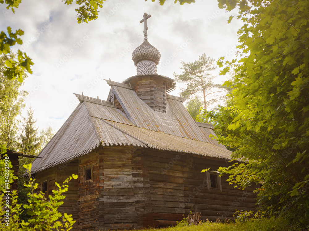 summer travel to Russia, Torzhok city. Architectural and Ethnographic Museum Vasilevo. Church of Transfiguration of the Church of the Savior on Sozi (Kalininsky District), Church of the Sign