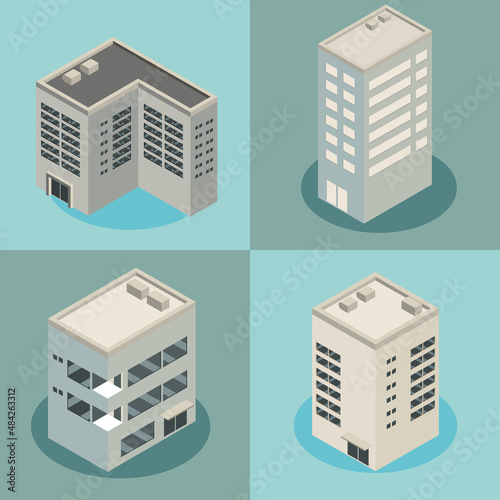 different isometric buildings