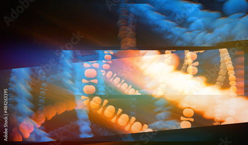 abstract composition - ribbon fragments from repeating icons chaotically tangled, blurry image, 3d render