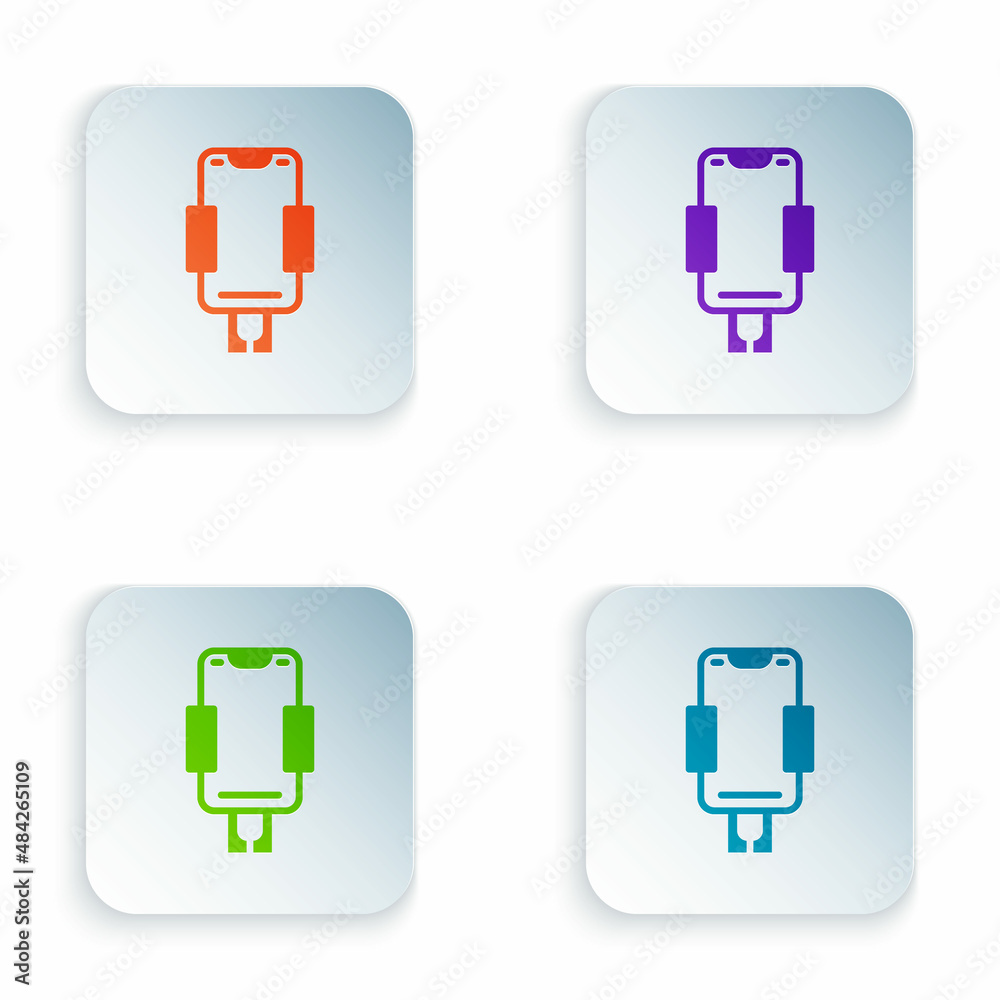 Color Mobile phone holder icon isolated on white background. Set colorful icons in square buttons. Vector Color Mobile phone holder icon isolated on white background. Set colorful icons in square buttons. Vector