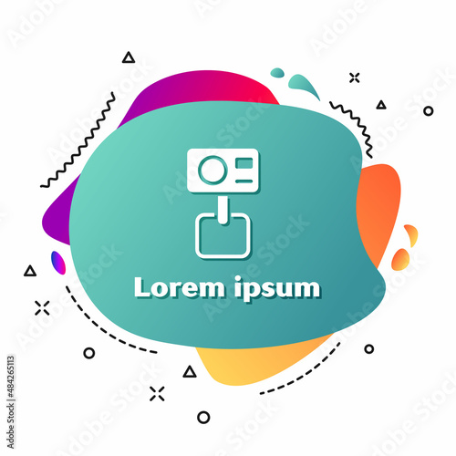 White Action extreme camera icon isolated on white background. Video camera equipment for filming extreme sports. Abstract banner with liquid shapes. Vector