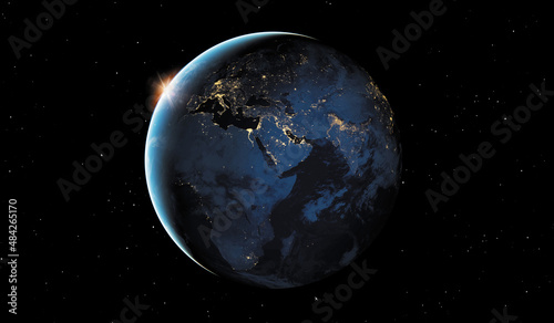 VUE DE L'EUROPE ET DE L'AFRIQUE DEPUIS L'ESPACE LA NUIT. Elements of this image furnished by NASA