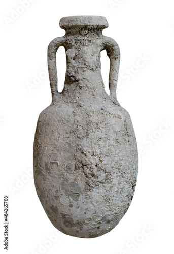 Ancient greek amphora on white isolated photo