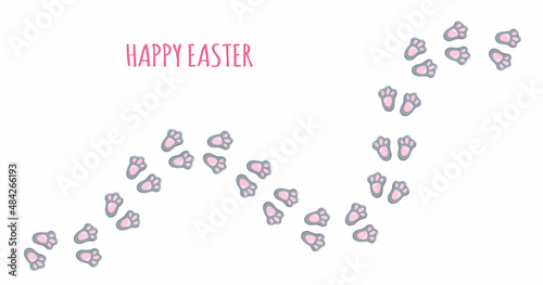 Happy Easter bunny foot print. Vector stock illustration isolated on white background for greeting card, invitation banner, poster. 