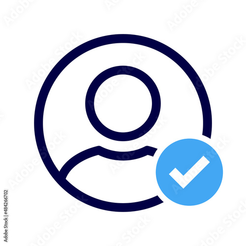 Account Login Icon. Verify Member Profile. Person, User with Checkmark Sign. Confirmed User account. Valid, Approved, Verified