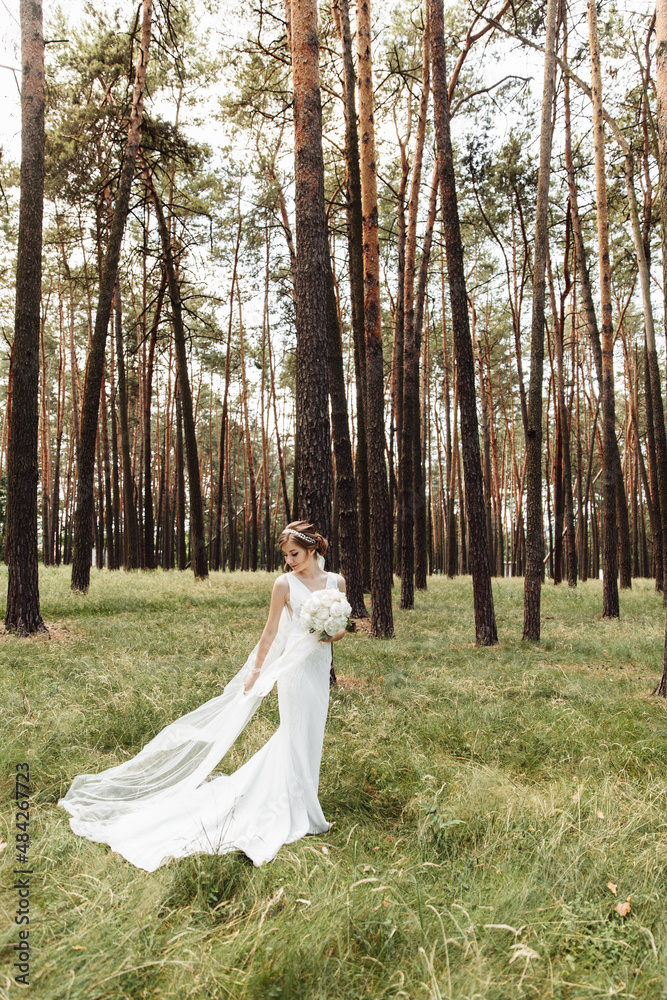 portrait of a beautiful bride holding a wedding bouquet in her hand. sweet bride. portrait of a beautiful bride holding a wedding bouquet in her hand. sweet bride.