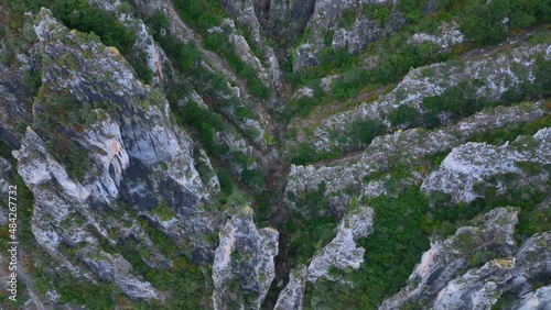 Gorge and erosion landscape in the Sierra de la Tesla in the Valdivielso Valley. The Meringues. Burgos, Castilla y Leon, Spain, Europe photo