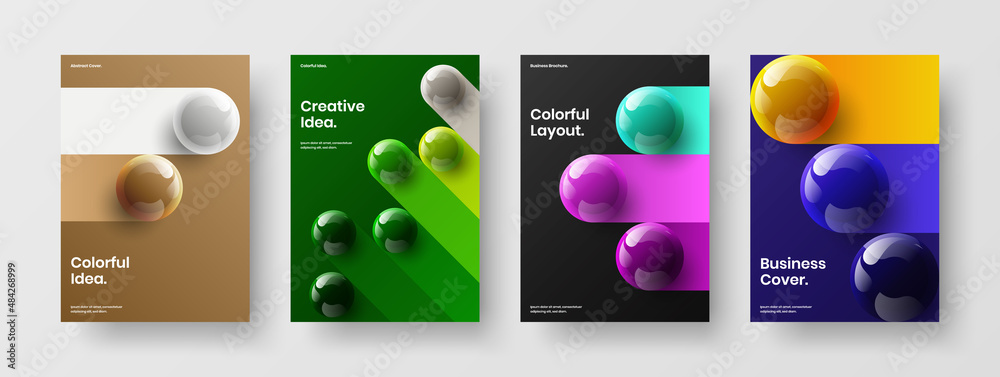 Vivid poster A4 vector design concept bundle. Amazing 3D spheres company identity template collection.