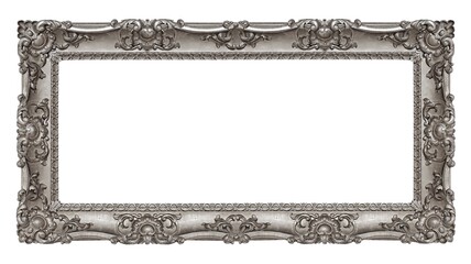 Panoramic silver frame for paintings, mirrors or photo isolated on white background