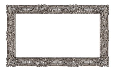 Panoramic silver frame for paintings, mirrors or photo isolated on white background