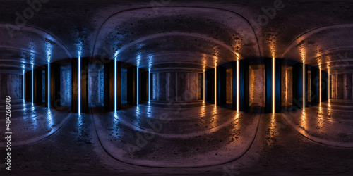 360 degree full panorama environment map of dark industrial concrete basement 3d render illustration hdri hdr vr virtual reality content