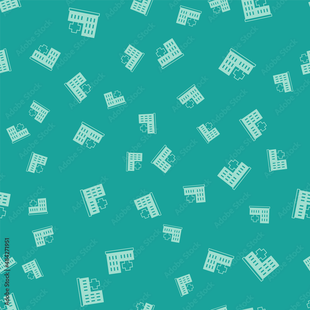Green Medical hospital building with cross icon isolated seamless pattern on green background. Medical center. Health care. Vector Green Medical hospital building with cross icon isolated seamless pattern on green background. Medical center. Health care. Vector
